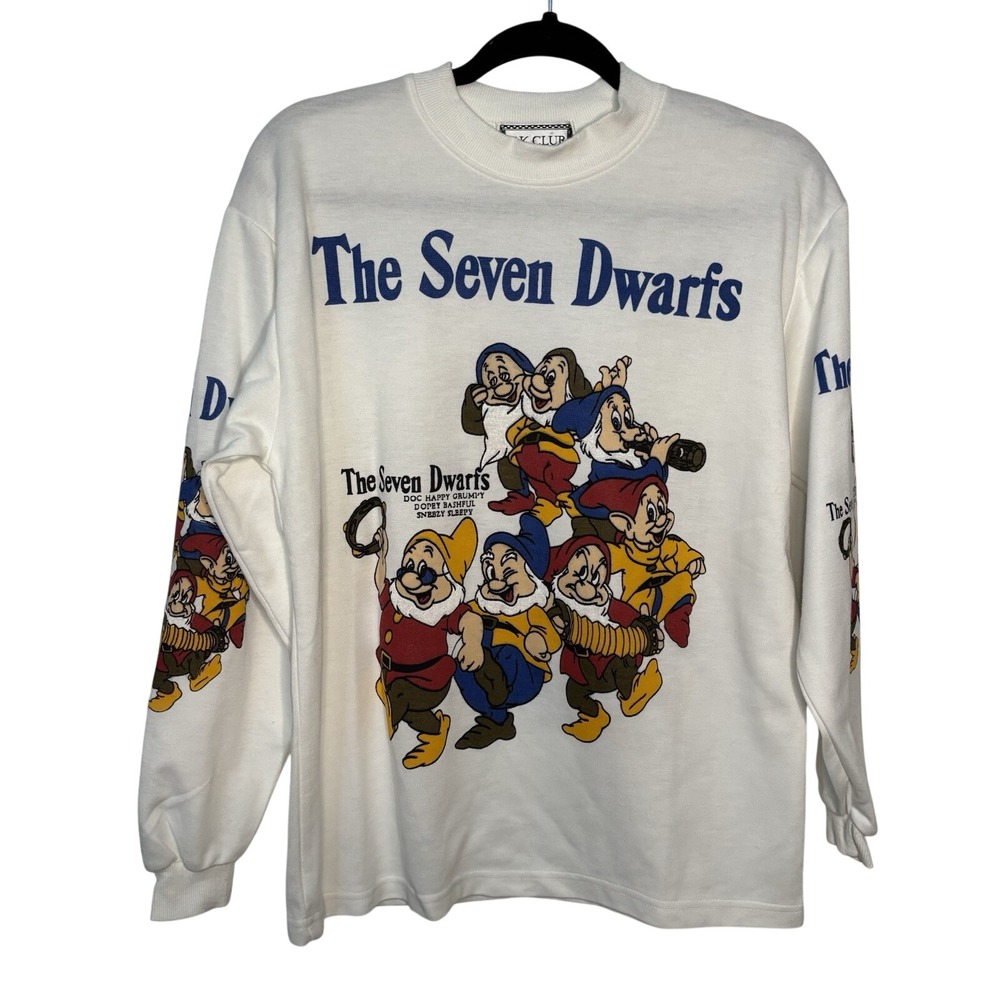 Vintage The‎ Seven Dwarfs T-shirt AOP C.K. Club Graphic White Long Sleeve 90s